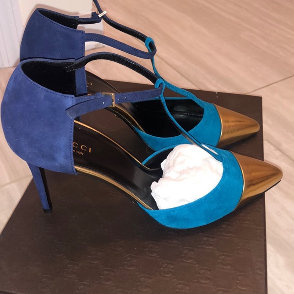 New Gucci Suede T-Strap Color-block Pump size 38 - Picture 6 of 7